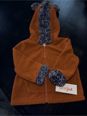 Cat & Jack Brown Sherpa Hoodie with Gray Faux-Fur Trim